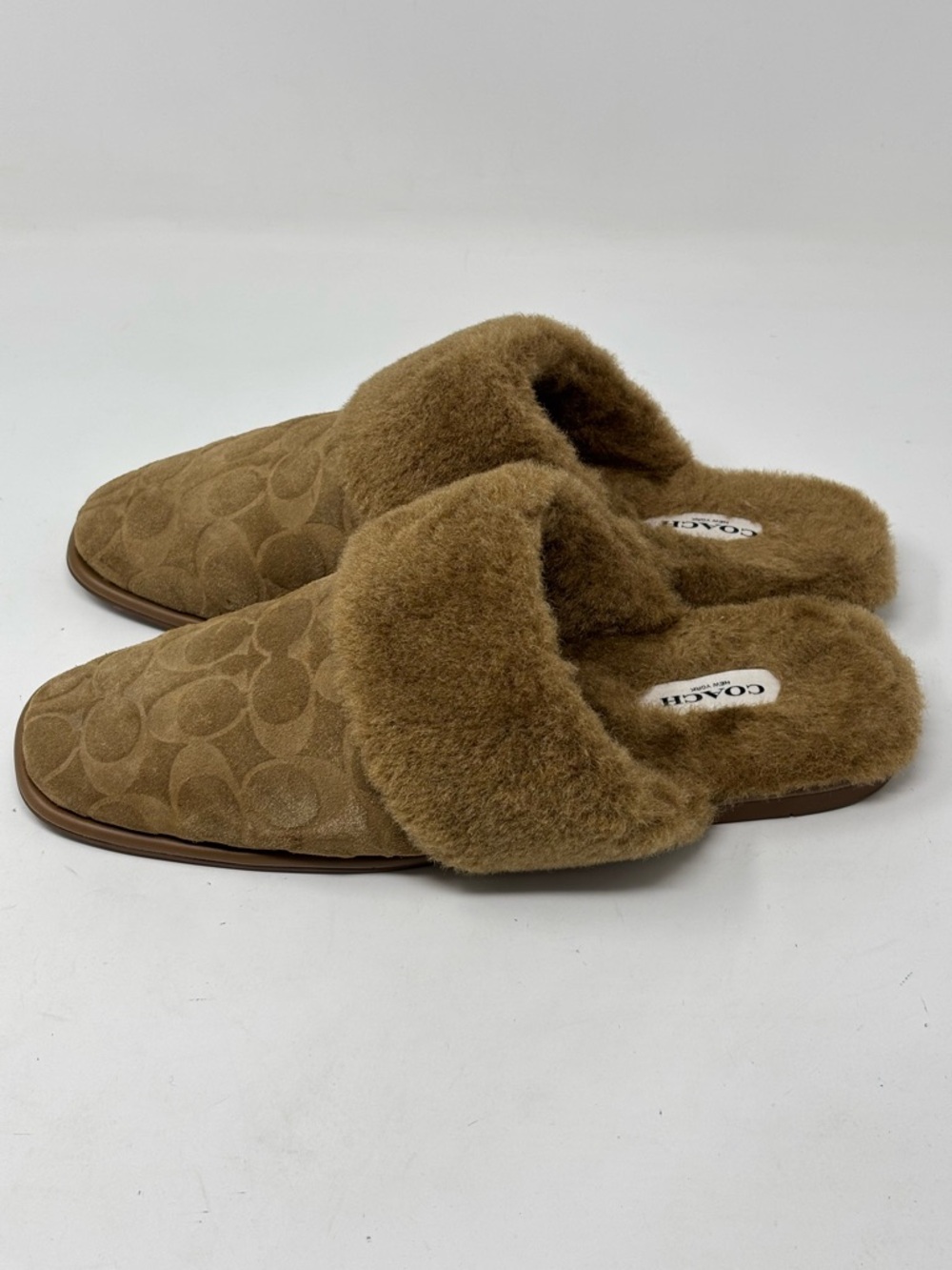 Coach Sherpa Flat Mules Signature Suede Size 7 - Picture 2 of 10